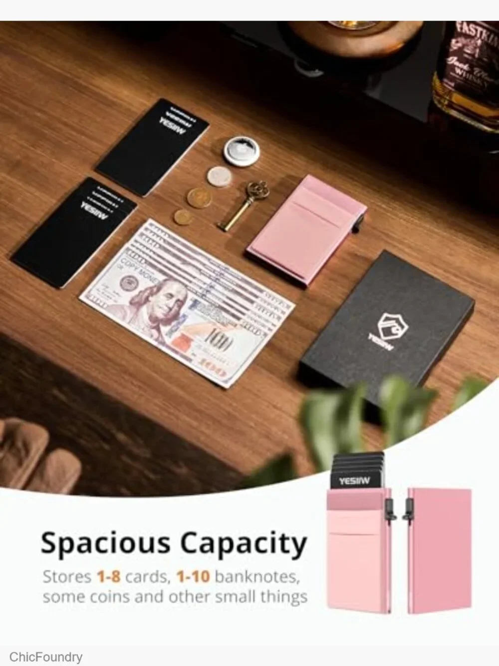RFID Blocking Slim Minimalist Metal Wallet with Money Pocket Pop Up Card Holder